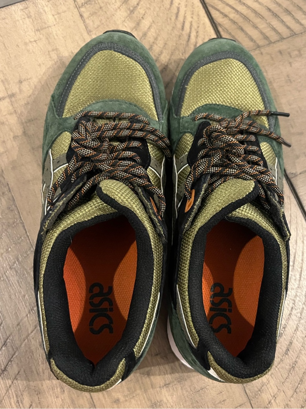 ASICS Olive Green Suede & Mesh Trainer with Orange Accents - Picture 7 of 16